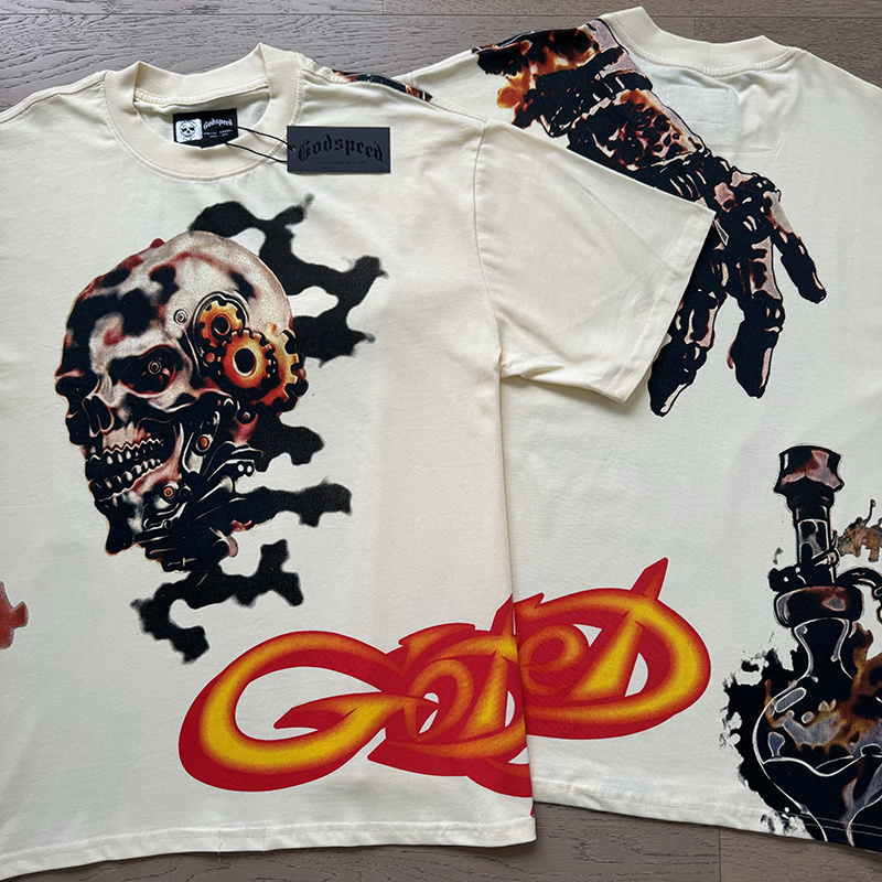 Godspeed Skull Suspended Print T-shirt #3132 Apricot