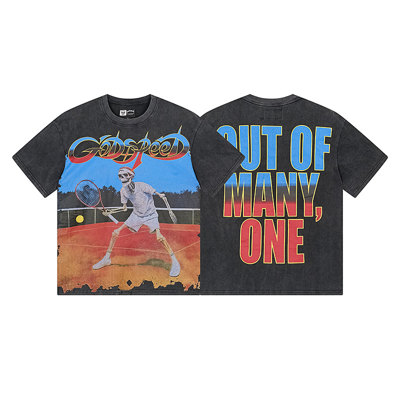 Godspeed Skull Tennis Print Cotton T-Shirt #1170 Black