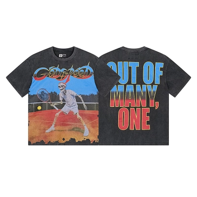 Godspeed Skull Tennis Print Cotton T-Shirt #1170 Black 02