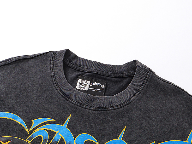 Godspeed Skull Tennis Print Cotton T-Shirt #1170 Black