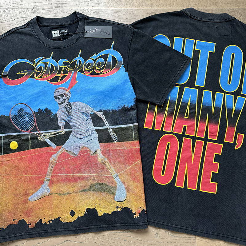 Godspeed Skull Tennis Print Cotton T-Shirt #1170 Black
