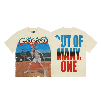 Godspeed Skull Tennis Print Cotton T-Shirt #3170 Apricot 02