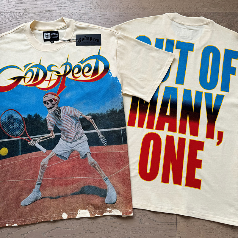 Godspeed Skull Tennis Print Cotton T-Shirt #3170 Apricot