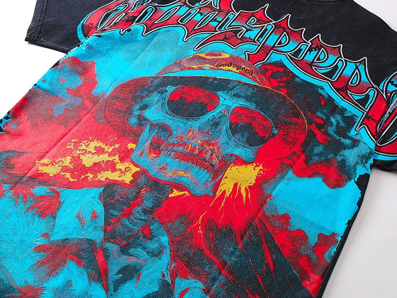 Godspeed Skull Volcano Eruption Print T-shirt #1138 Black