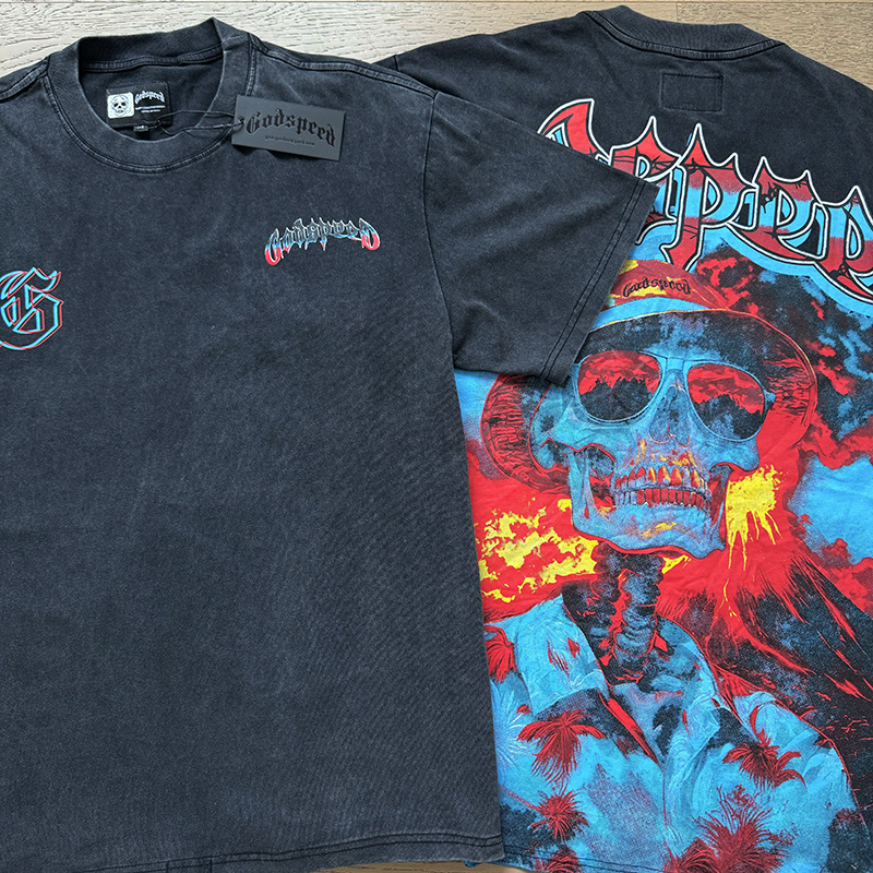 Godspeed Skull Volcano Eruption Print T-shirt #1138 Black