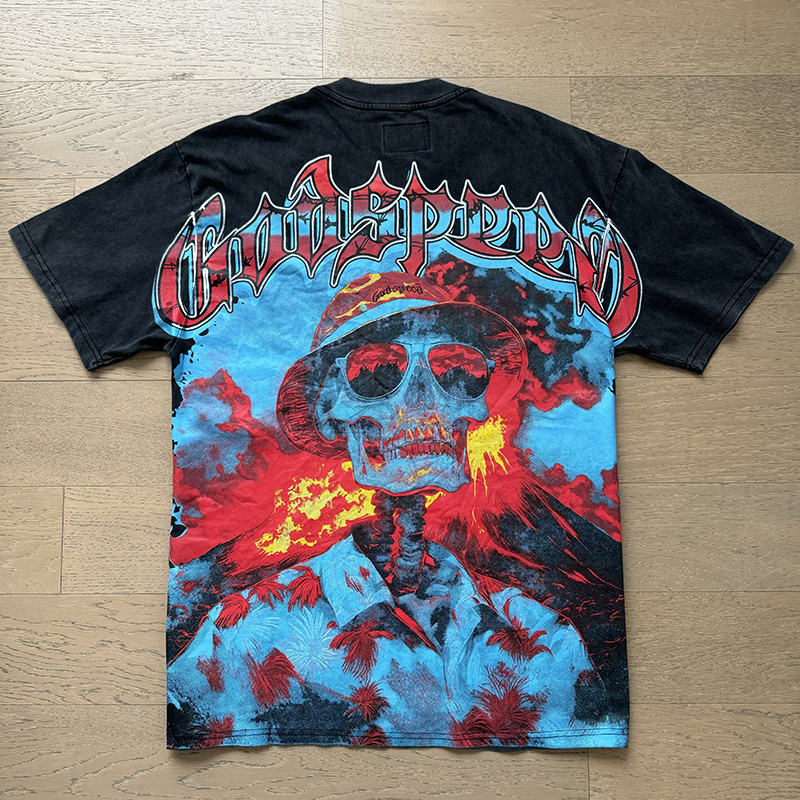 Godspeed Skull Volcano Eruption Print T-shirt #1138 Black