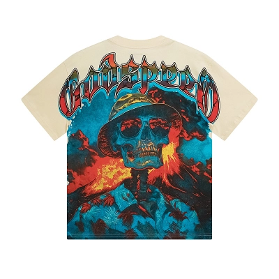 Godspeed Skull Volcano Eruption Print T-shirt #3138 Apricot 01