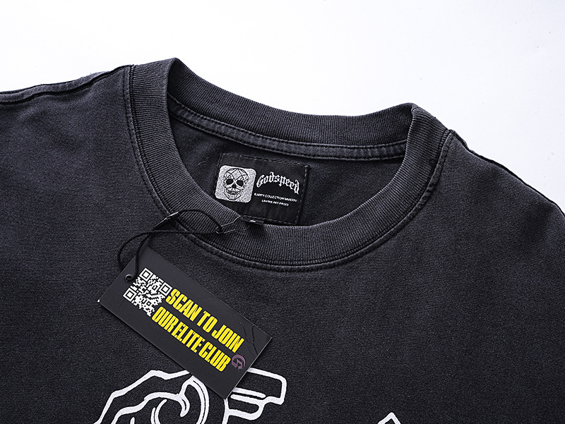 Godspeed Skull Wall Stencil Print Cotton T-Shirt #1162 Black