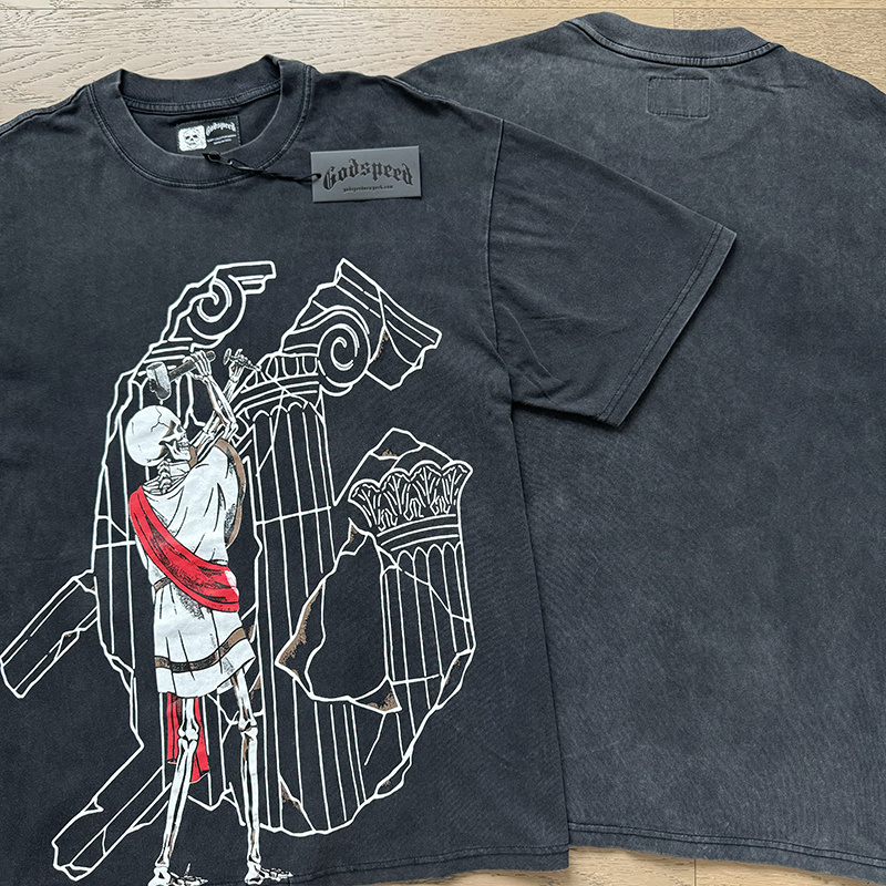 Godspeed Skull Wall Stencil Print Cotton T-Shirt #1162 Black