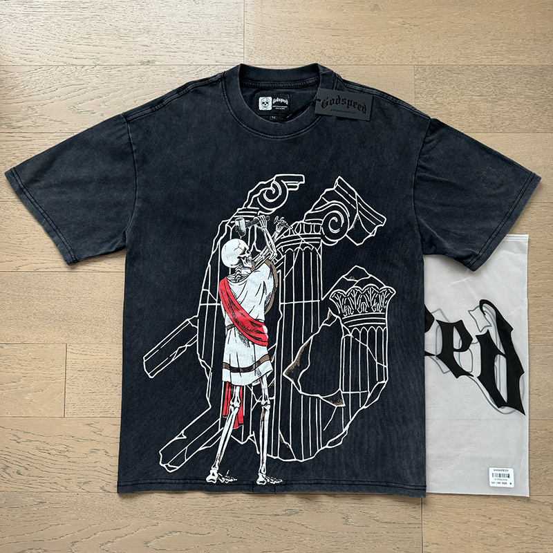 Godspeed Skull Wall Stencil Print Cotton T-Shirt #1162 Black