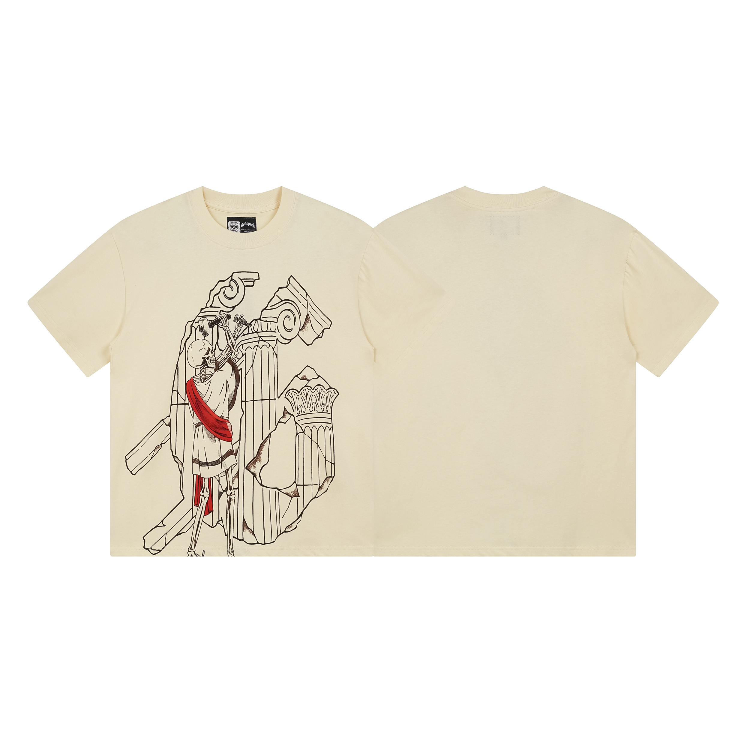 Godspeed Skull Wall Stencil Print Cotton T-Shirt #3162 Aprioct