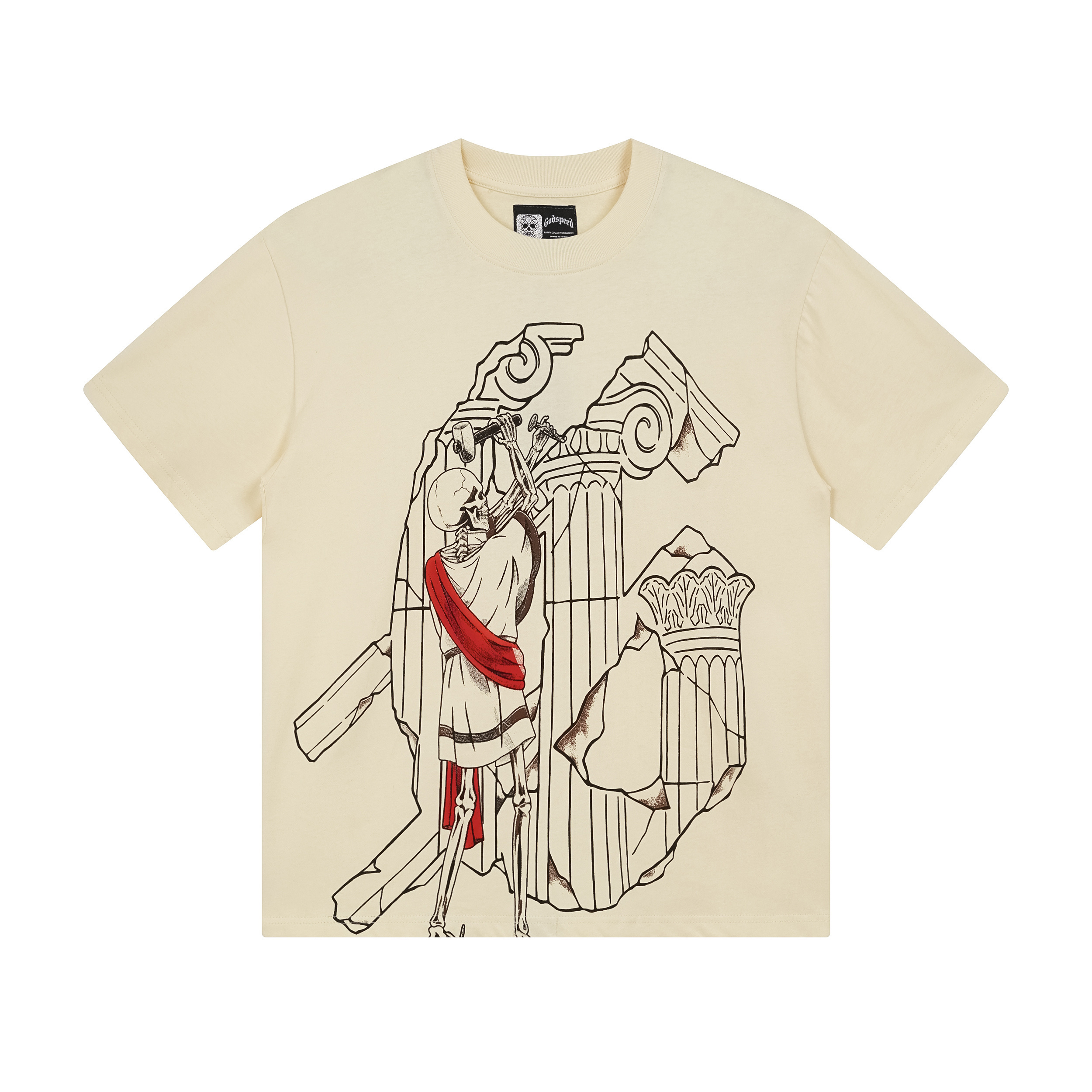 Godspeed Skull Wall Stencil Print Cotton T-Shirt #3162 Aprioct