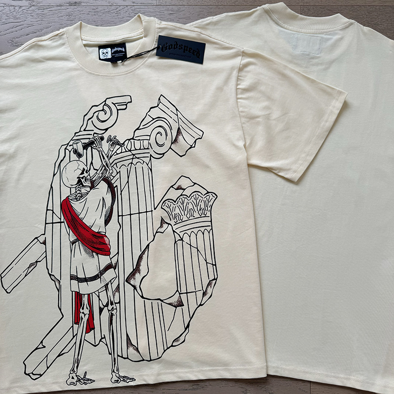 Godspeed Skull Wall Stencil Print Cotton T-Shirt #3162 Aprioct