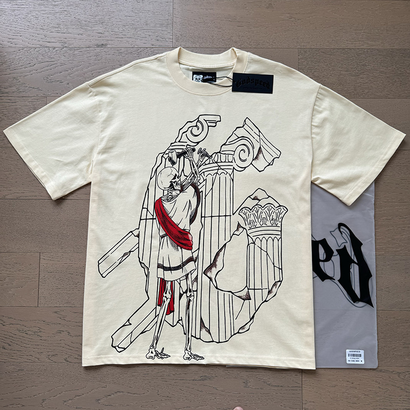 Godspeed Skull Wall Stencil Print Cotton T-Shirt #3162 Aprioct