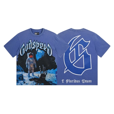 Godspeed Spacesuit Moon Print Cotton T-Shirt #1123 Blue 02