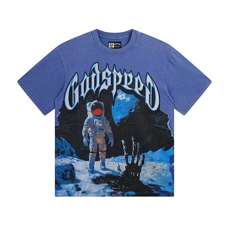 Godspeed Spacesuit Moon Print Cotton T-Shirt #1123 Blue