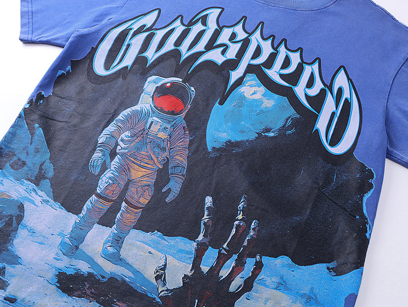 Godspeed Spacesuit Moon Print Cotton T-Shirt #1123 Blue