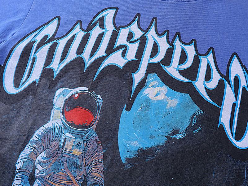 Godspeed Spacesuit Moon Print Cotton T-Shirt #1123 Blue