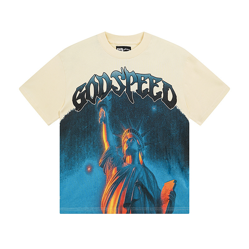 Godspeed Star Statue Liberty Print T-Shirt #3133 Apricot
