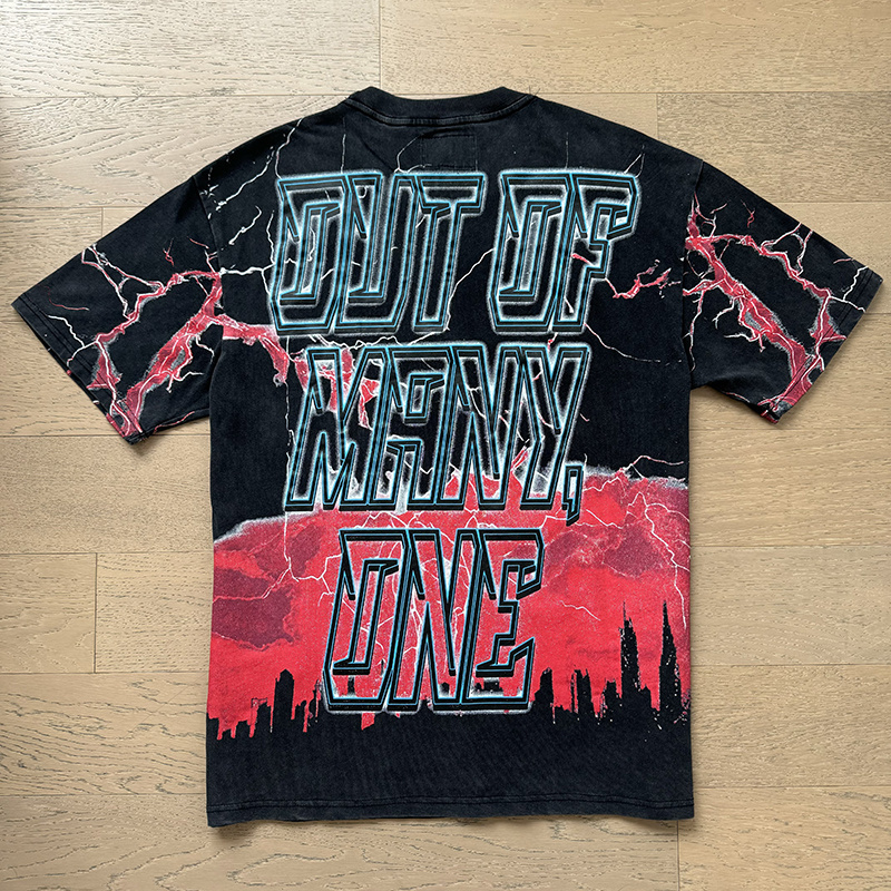 Godspeed Statue of Liberty Lightning Print T-Shirt #1139 Black Red