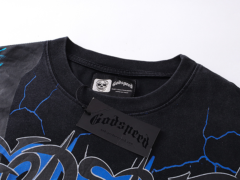 Godspeed Statue of Liberty Lightning Print T-Shirt #1150 Black Blue