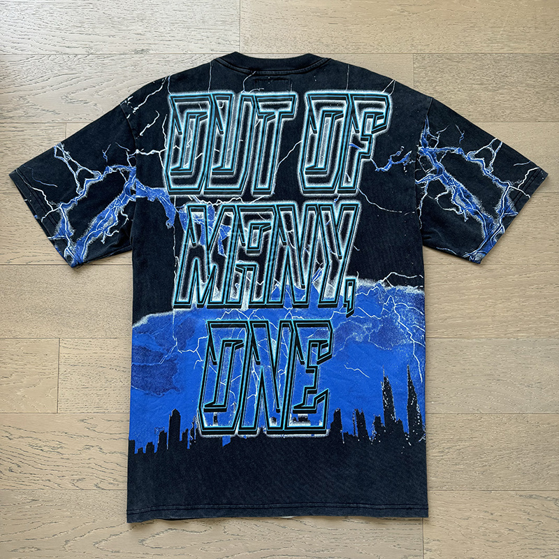 Godspeed Statue of Liberty Lightning Print T-Shirt #1150 Black Blue