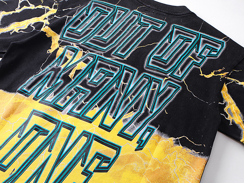 Godspeed Statue of Liberty Lightning Print T-Shirt #1151 Black Yellow