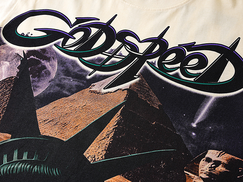 Godspeed Statue of Liberty Pyramid Print Cotton T-Shirt #3168 Apricot