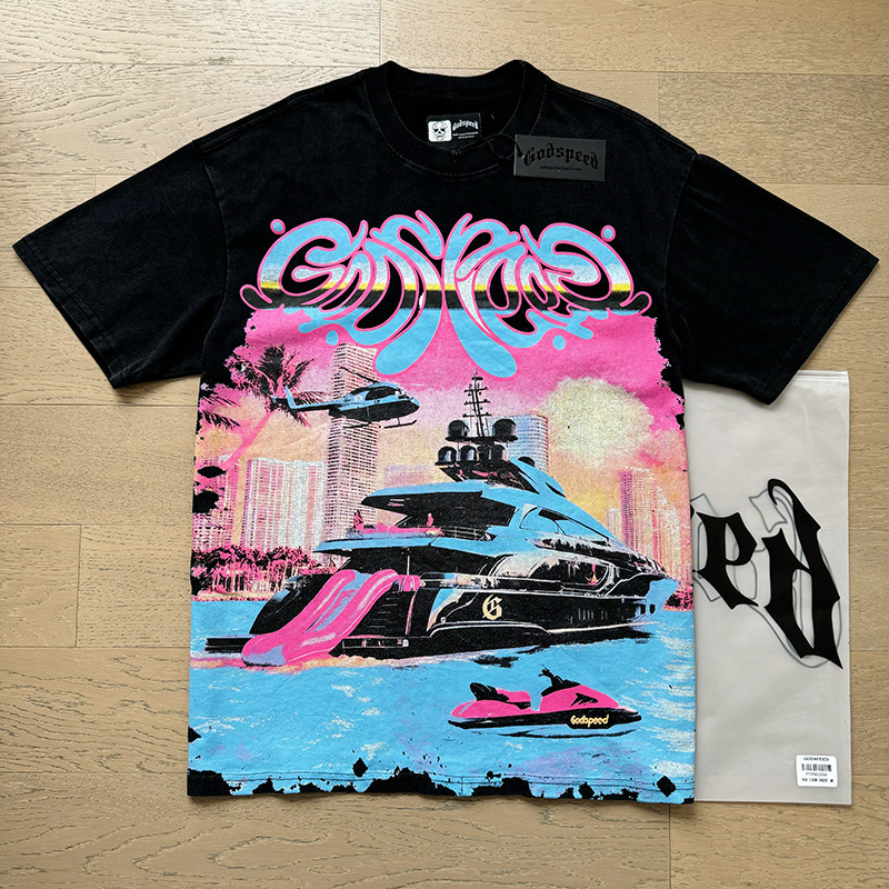 Godspeed Steamship Print T-Shirt #1109 Black