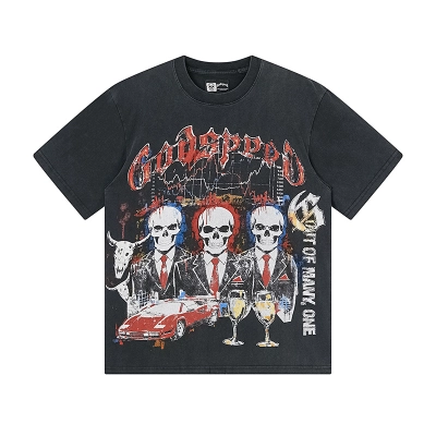 Godspeed Washed Print T-Shirt #1179 Black 01