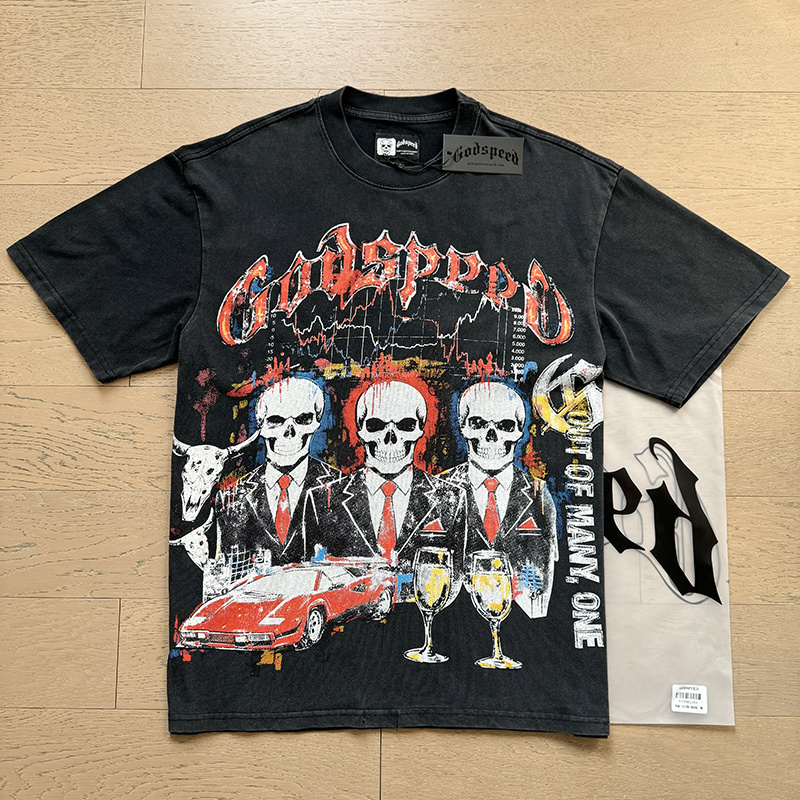 Godspeed Washed Print T-Shirt #1179 Black