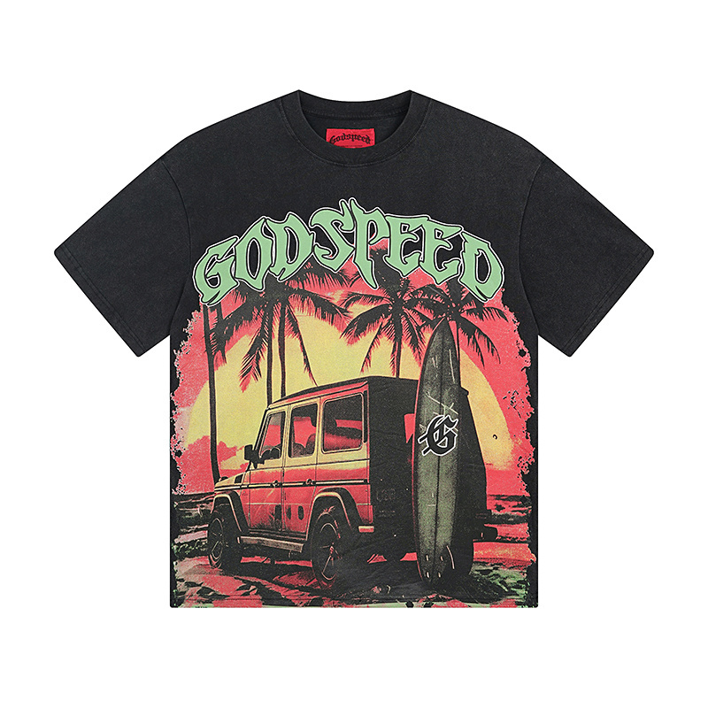 Godspeed Beach Jeep Print T-shirt #1108 Black