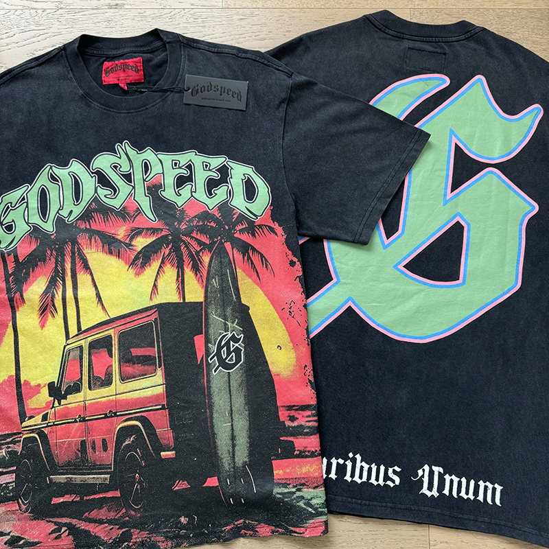 Godspeed Beach Jeep Print T-shirt #1108 Black