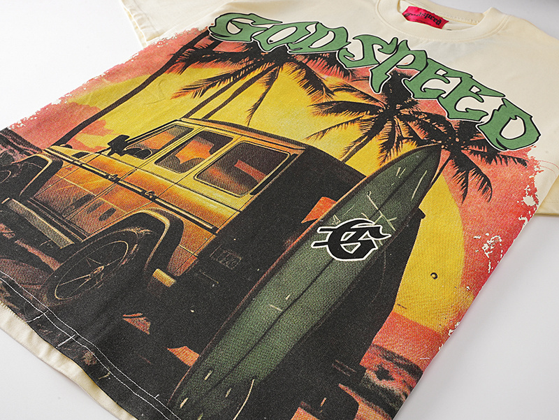 Godspeed Beach Jeep Print T-shirt #3108 Apricot