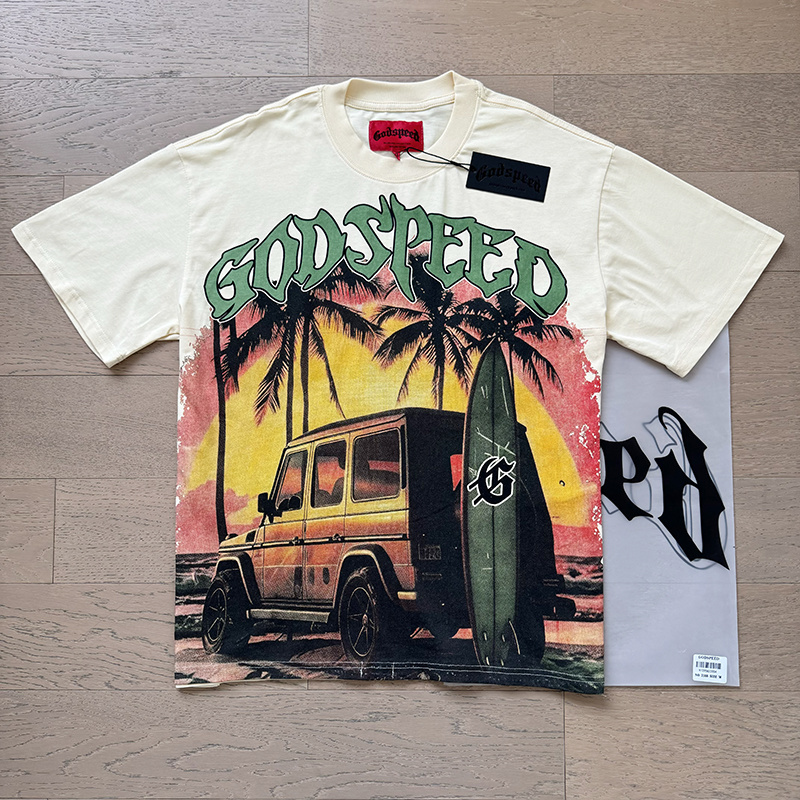 Godspeed Beach Jeep Print T-shirt #3108 Apricot