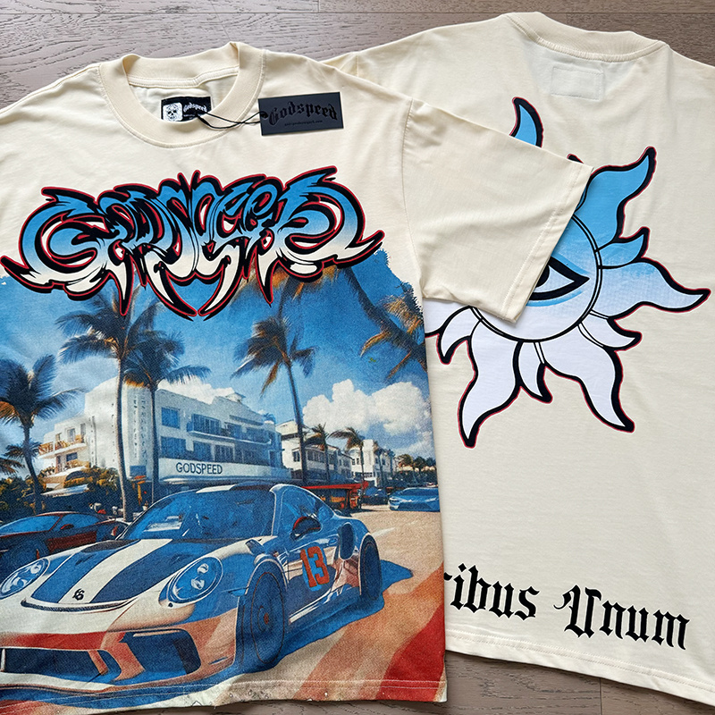 Godspeed Beach Racing Print T-Shirt #3113 Apricot