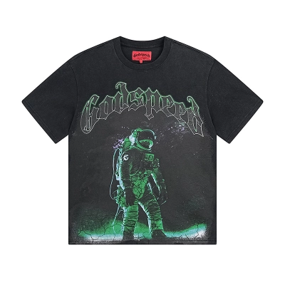 Godspeed Green Light Astronaut Print T-Shirt #1086 Black 01