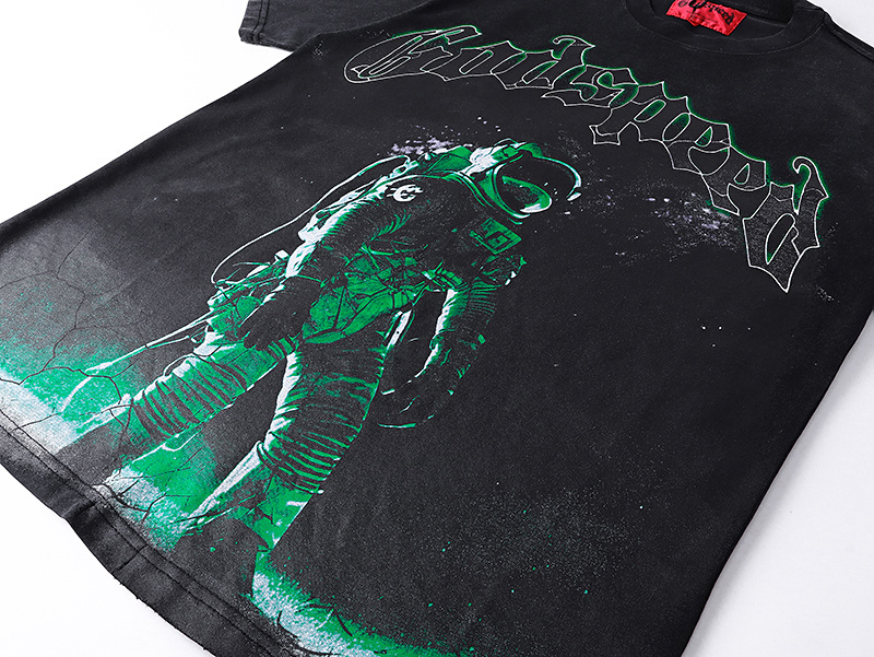 Godspeed Green Light Astronaut Print T-Shirt #1086 Black