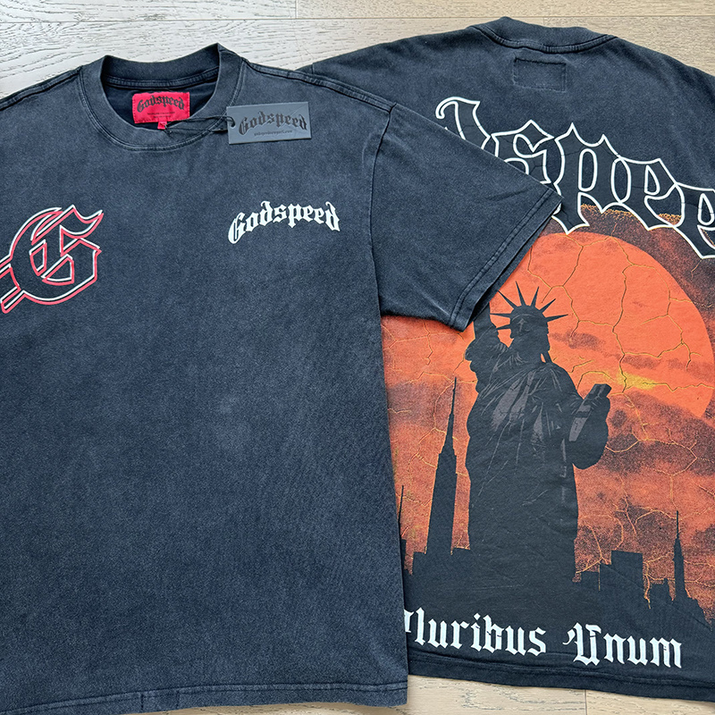 Godspeed Lightning Statue of Liberty Print T-shirt #1072 Black