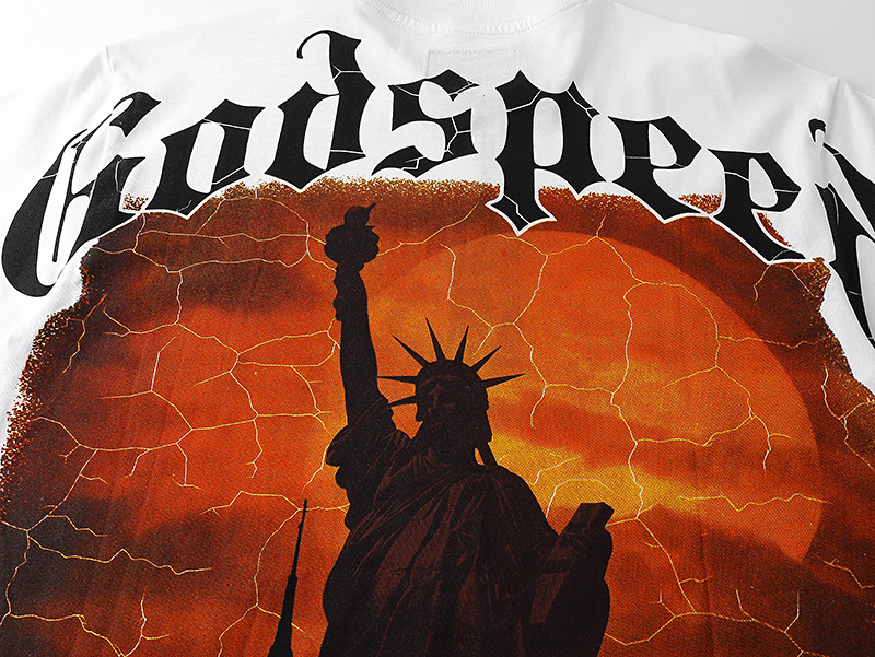 Godspeed Lightning Statue of Liberty Print T-shirt #3072 White