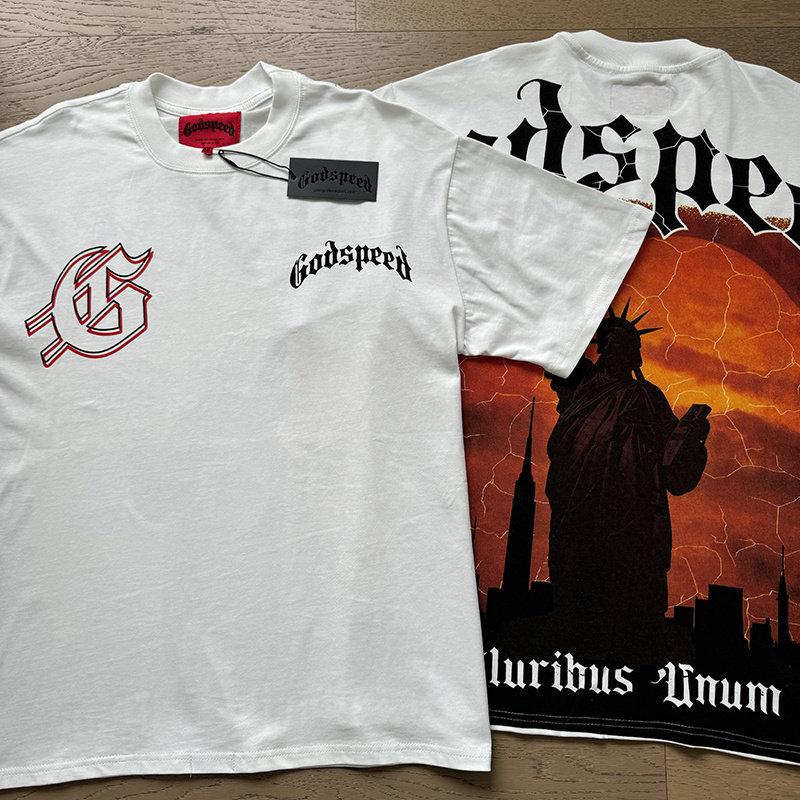 Godspeed Lightning Statue of Liberty Print T-shirt #3072 White