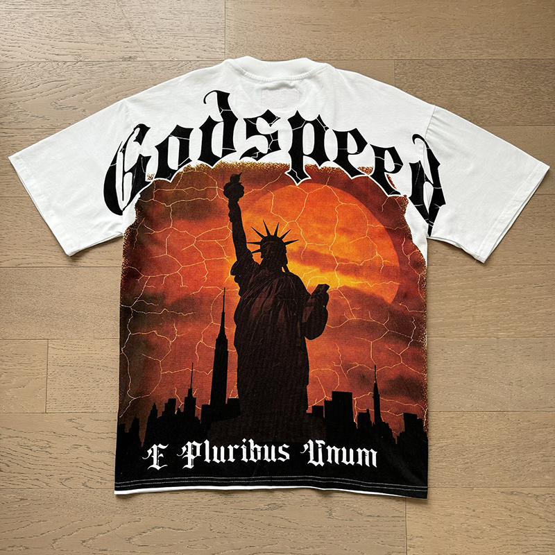 Godspeed Lightning Statue of Liberty Print T-shirt #3072 White