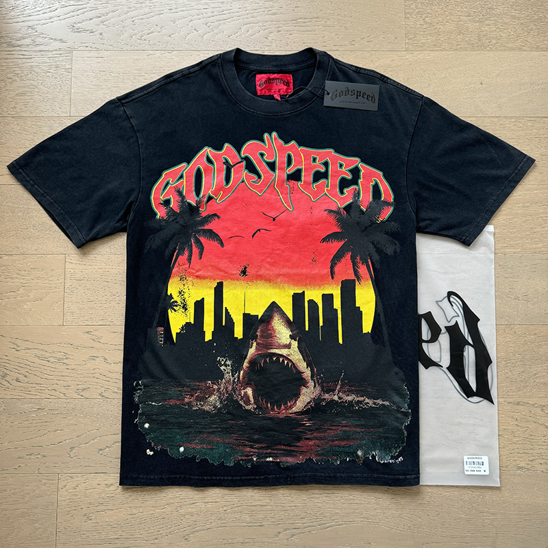 Godspeed Megalodon Print T-shirt #1068 Black