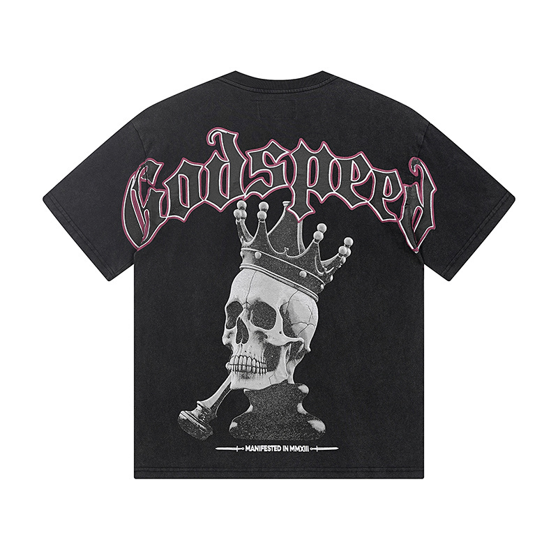Godspeed Skull and Crown Print T-Shirt #1089 Black