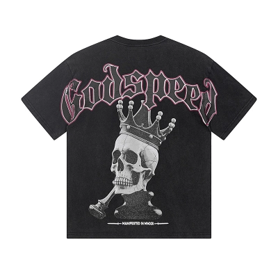 Godspeed Skull and Crown Print T-Shirt #1089 Black 01