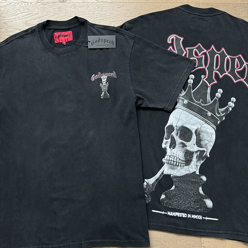 Godspeed Skull and Crown Print T-Shirt #1089 Black