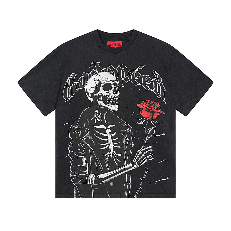 Godspeed Skull and Rose Print T-shirt #1095 Black