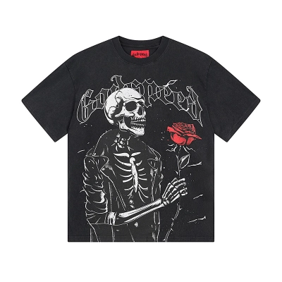 Godspeed Skull and Rose Print T-shirt #1095 Black 01