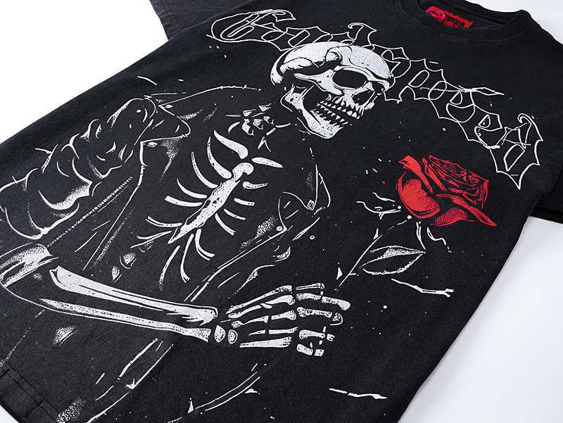 Godspeed Skull and Rose Print T-shirt #1095 Black
