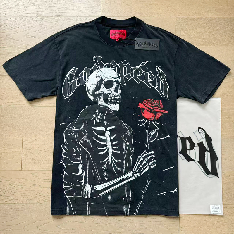 Godspeed Skull and Rose Print T-shirt #1095 Black